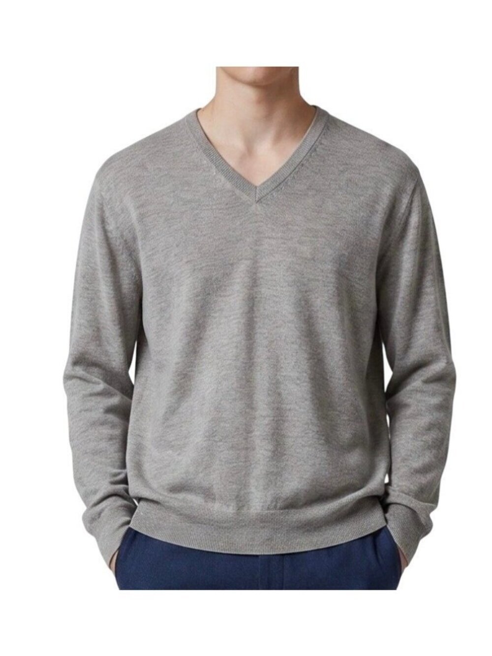 Grayson & Dunn Mens Size L Gray V-Neck Cotton Sweater F1330